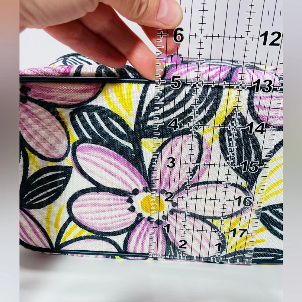 Milly for Clinique Floral Pattern Cosmetic Bag Purple Yellow Navy 5”x9”x6”